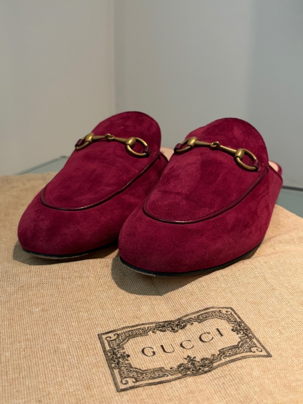 Gucci Princetown Burgundy Suede Flat Mules